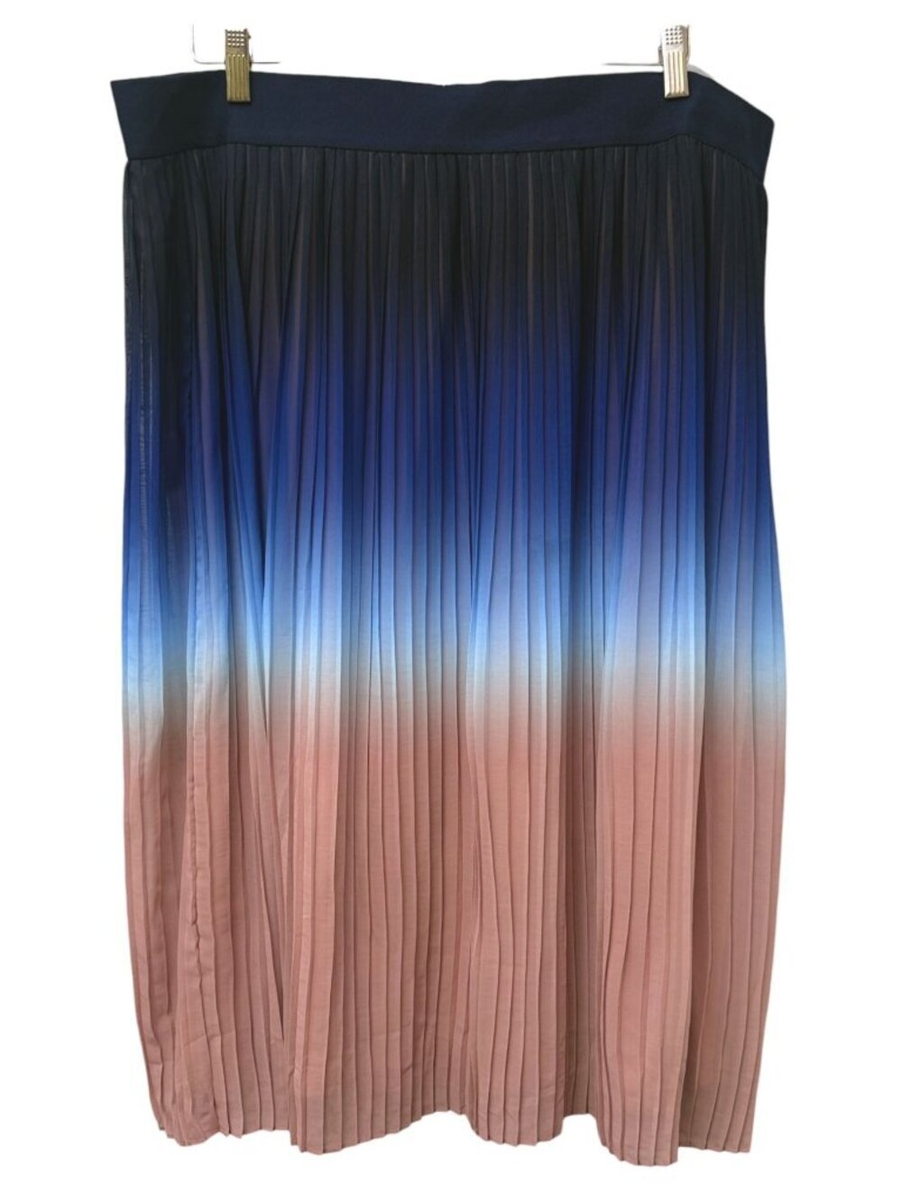 Alfani Pleated Ombre Midi Skirt Plus Size 2X Blue Pink Chiffon Elastic Waist